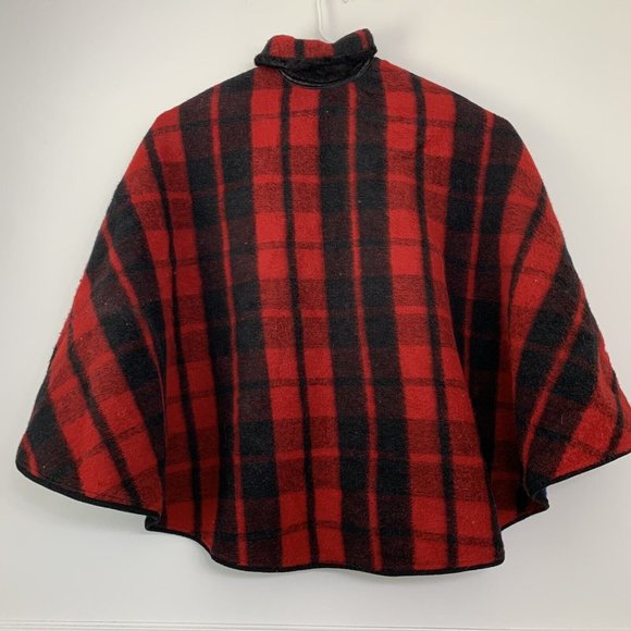 Vintage 60s MARDEL Reversible Wool Handmade Mid Century Poncho Cape Red Blue - Picture 5 of 8